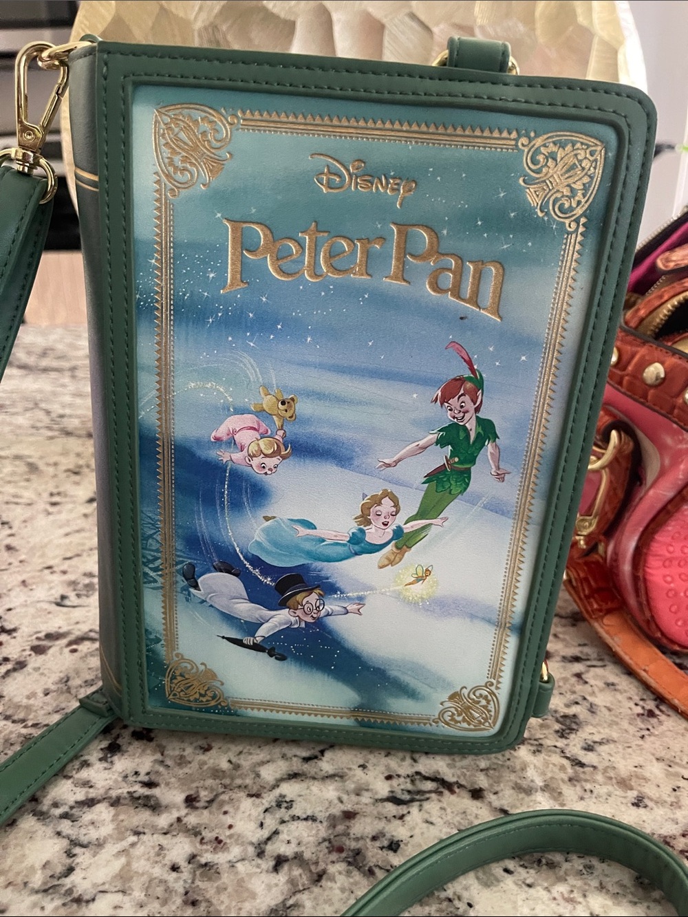 Disney Peter Pan Teal and Gold Book-Style Crossbody Bag